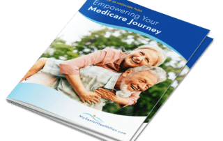 Front cover of the eBook titled "The Top 10 Medicare FAQs: Empowering Your Medicare Journey" featuring a happy senior couple enjoying the outdoors, symbolizing confidence and well-being in navigating Medicare.