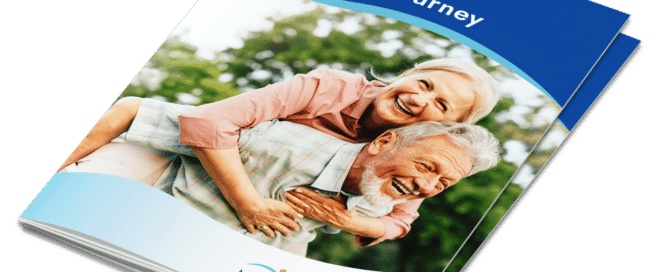 Front cover of the eBook titled "The Top 10 Medicare FAQs: Empowering Your Medicare Journey" featuring a happy senior couple enjoying the outdoors, symbolizing confidence and well-being in navigating Medicare.